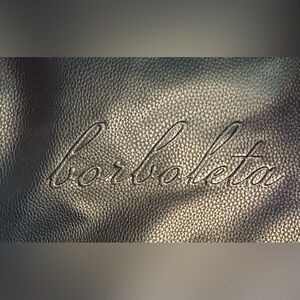 Borboleta Black Pebbled Travel Make Up Bag Silver Tone Zipper Faux Leather